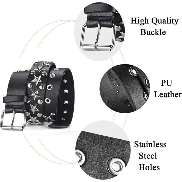 Studded Belts Women Stud Punk Rock Woman Girls Black Waist Belt for Cosplay - Picture 2 of 6